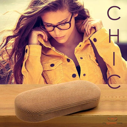 MyEyeglassCase Hard Shell Glasses case, Medium Eyeglasses Holder, Easy Open Lip for Men Women, Portable Sleeve Pouch & Cloth