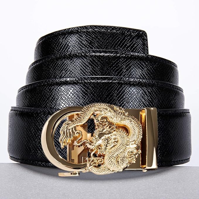 Dubulle Designer Mens Belts, Sliding Automatic Buckle Ratchet Dress Belt TOP Genuine Leather Strap Gifts