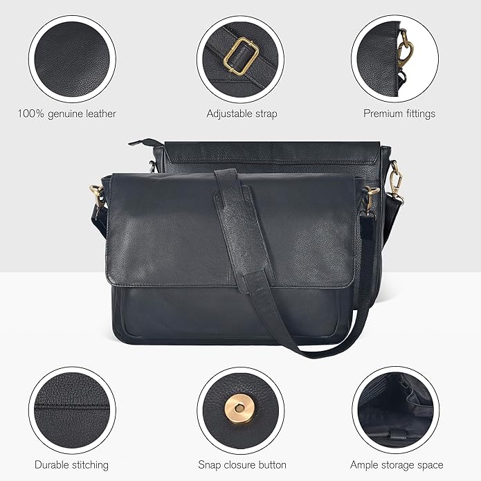 Oak Leathers Leather Messenger Bag for Men and Women - Laptop Briefcase Bag For College, Office, Adjustable Shoulder Strap