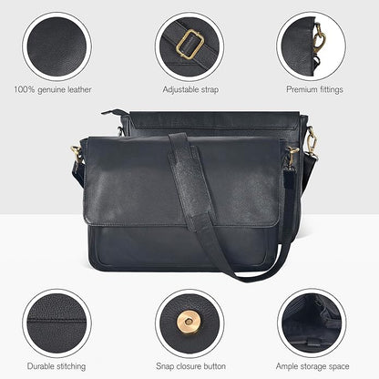 Oak Leathers Leather Messenger Bag for Men and Women - Laptop Briefcase Bag For College, Office, Adjustable Shoulder Strap
