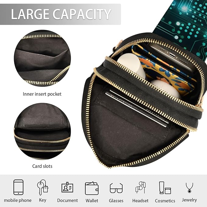 ZAZYXTJ Circuit Board Crossbody Sling Bag for Women Leather Small Chest Bag Adjustable Straps Daypack for Travel Sport Hiking