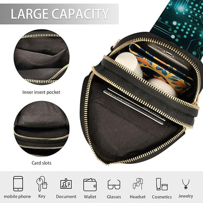 ZAZYXTJ Circuit Board Crossbody Sling Bag for Women Leather Small Chest Bag Adjustable Straps Daypack for Travel Sport Hiking