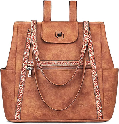 FADEON Large Laptop Tote Bag for Women Designer Leather Laptop Bag Fashion Travel Backpack Purse Shoulder Handbag
