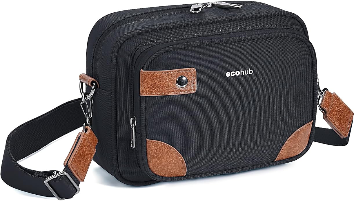 ECOHUB Crossbody Bag for Women Men, Multi Pocket Anti-Theft Travel Purse with RFID Blocking, Oxford PU Shoulder Bag