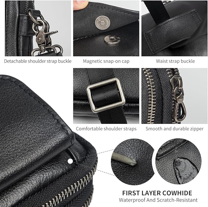 Augus Genuine Leather Small Crossbody Bag Cell Phone Messenger Purse Shoulder Waist Bag for Daily Use for Women and Men
