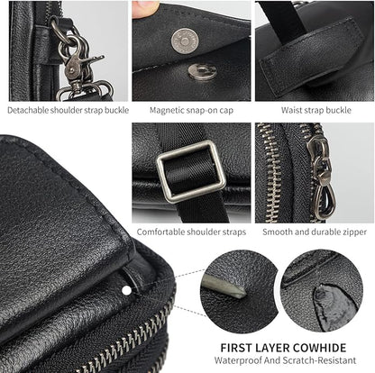 Augus Genuine Leather Small Crossbody Bag Cell Phone Messenger Purse Shoulder Waist Bag for Daily Use for Women and Men