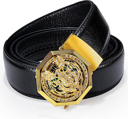 Dubulle Men's Ratchet Belt Gold/Black/Red/Green/Blue/White Automatic Buckle Business Casual Belt Gift - Adjustable Fit
