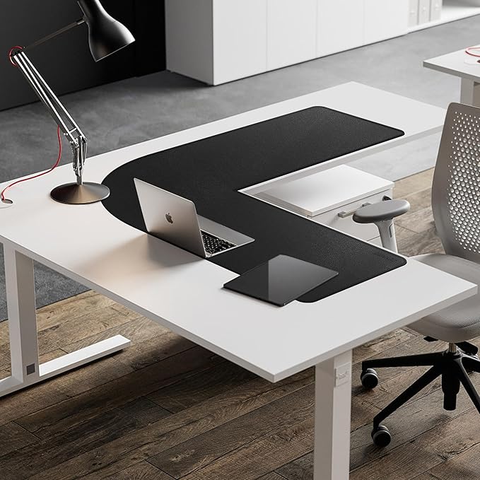 CENNBIE Dual Sided L Shaped Desk Pad,‎‎35.5x43.3x13 inches Corner Leather Desk Pad,l Shaped Desk Gaming mat,Waterproof l Shaped Leather Mouse pad,Home Office Accessories Corner Desk Mat(Black)