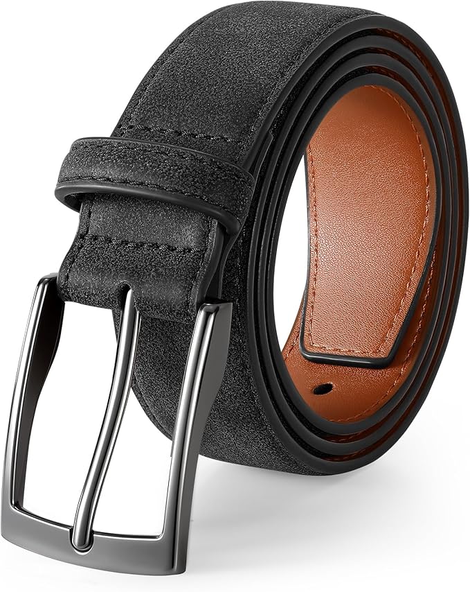 XZQTIVE Mens Suede Belt - 1 3/8" Genuine Leather Dress Belt for Jeans Dress Handmade Classic Every Day Belt