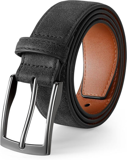 XZQTIVE Mens Suede Belt - 1 3/8" Genuine Leather Dress Belt for Jeans Dress Handmade Classic Every Day Belt