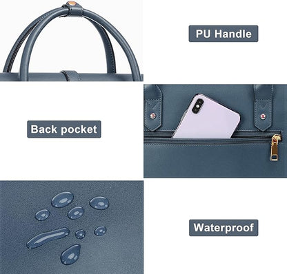 MOSISO Laptop Bag for Women, 15-15.6 inch PU Leather Laptop Shoulder Bags Convertible Backpack, 16 inch Messenger Bags Casual Handbag Work Briefcase Travel Computer Bag with Bowknot, Peacock Blue
