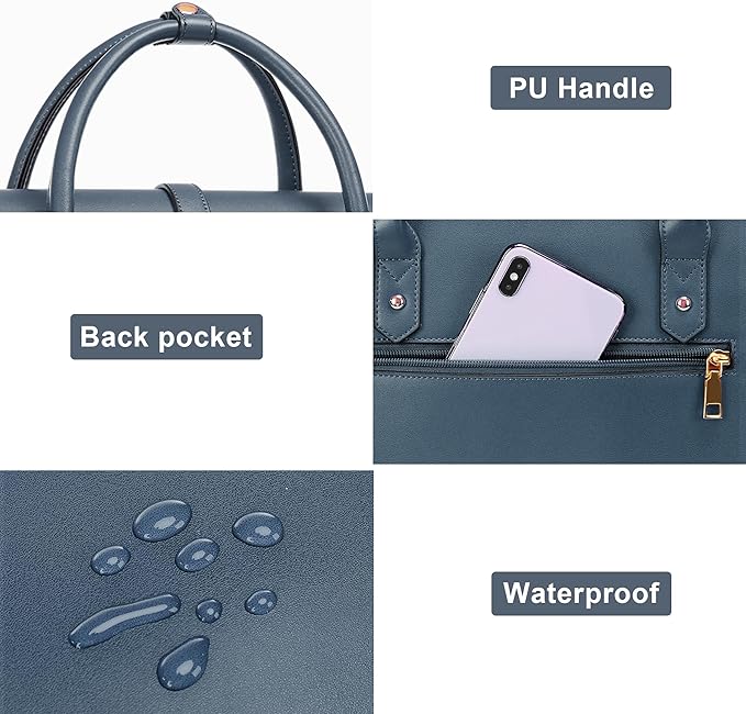 MOSISO Laptop Bag for Women, 13-14 inch PU Leather Laptop Shoulder Bags Convertible Backpack, 13.3 inch Messenger Bags Casual Handbag Work Briefcase Travel Computer Bag with Bowknot, Peacock Blue