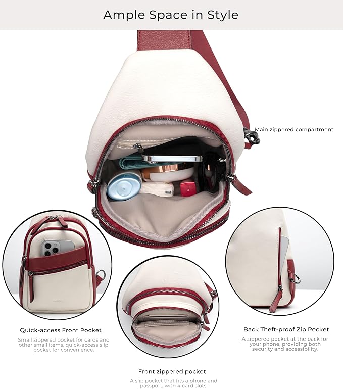 Alldaily Large Sling Bag for Women Crossbody Purse Leather Fashionable Trendy Chest Bag for Travel, Fanny Pack (Red&White)