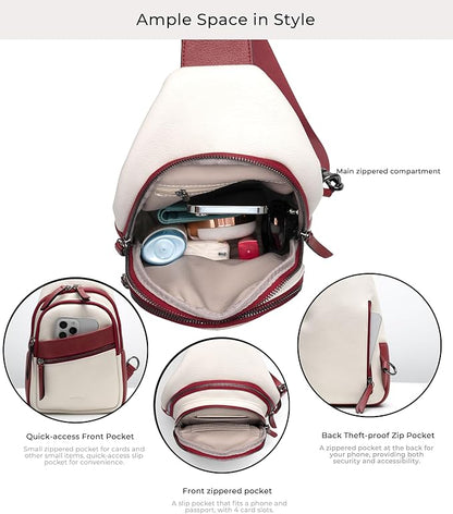 Alldaily Large Sling Bag for Women Crossbody Purse Leather Fashionable Trendy Chest Bag for Travel, Fanny Pack (Red&White)