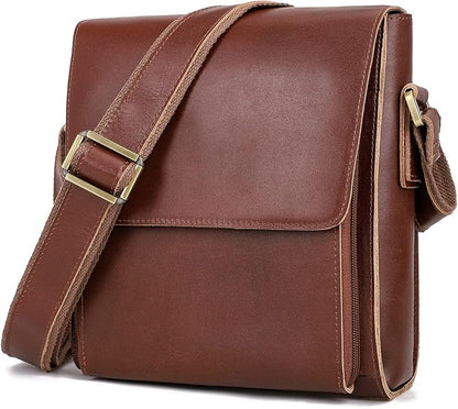 Augus Leather Messenger Crossbody Shoulder Bag for Men Work Business Casual Adjustable straps With YKK Metal Zipper