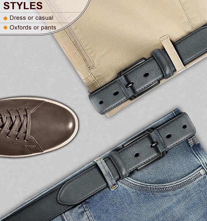KEMISANT Men Belt-Genuine Leather Belt for Men Dress Casual Golf Jeans 1 3/8"