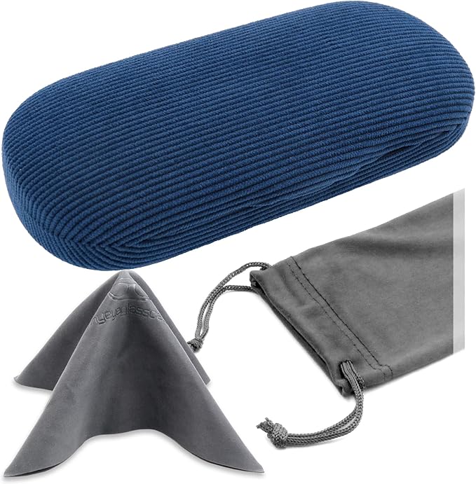 MyEyeglassCase Men's Medium Glasses Case - Classic Eyeglasses Hard Shell Holder, Elegant Easy Open Lip with Pouch and Cloth