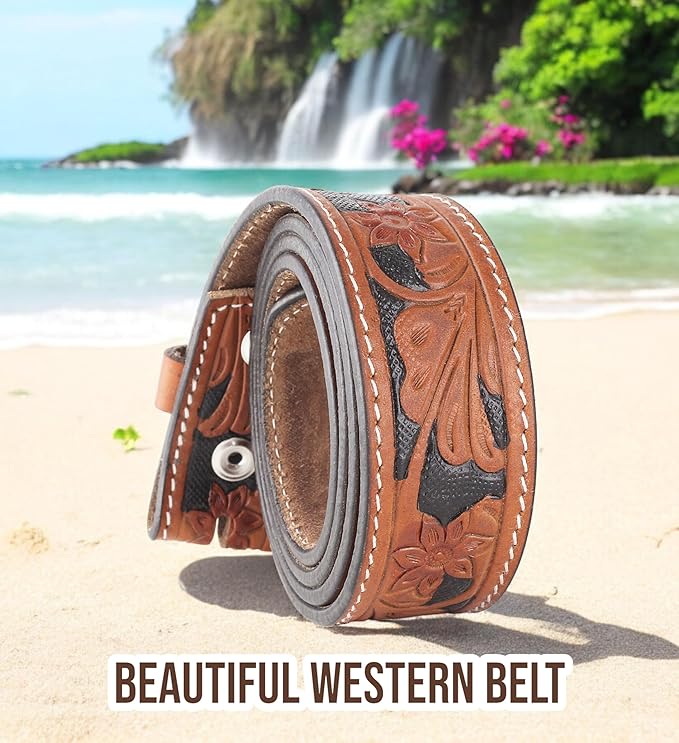 F&L CLASSIC Western Belt without buckle for men – Full Grain Leather Cowboy Belts for jeans - One Piece Leather strap belt