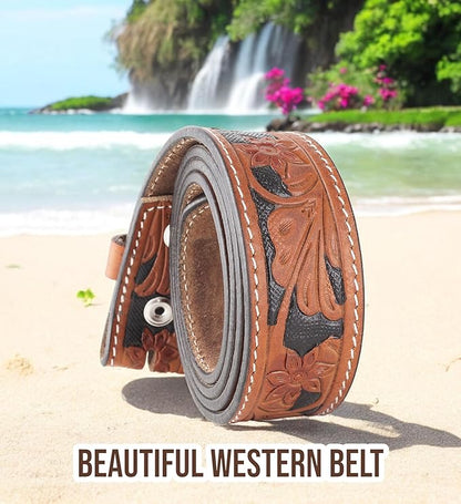 F&L CLASSIC Western Belt without buckle for men – Full Grain Leather Cowboy Belts for jeans - One Piece Leather strap belt