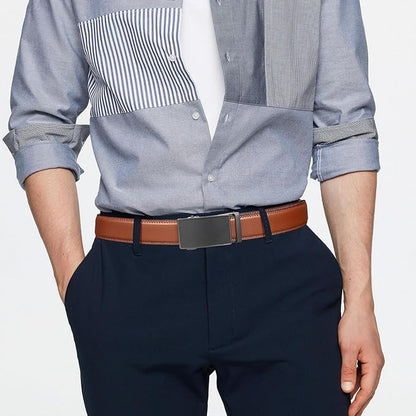 Founders & C Men's Ratchet Belt 1 3/8",Leather Dress Belt Adjustable with Click Sliding Buckle Trim to Exact Fit