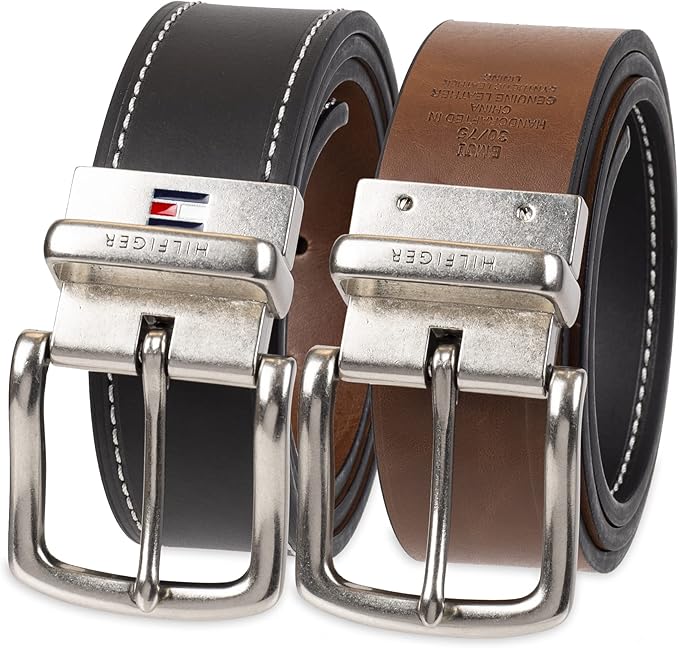 Tommy Hilfiger Men's Reversible Leather Belt, 2‑in‑1 Design for Dress Or Casual Wear
