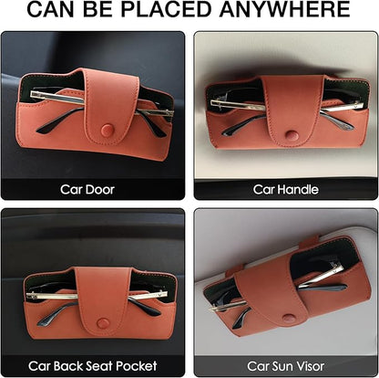 Car Sunglasses Holder for Car Visor Vegan Leather Auto Eyeglass Case with Clip Automotive Interior Visor Accessories