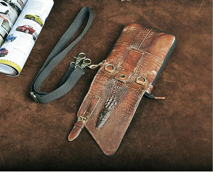 Le'aokuu Mens Genuine Leather Small Messenger Shoulder Satchel Phone Pouch Belt Waist Bag Pack