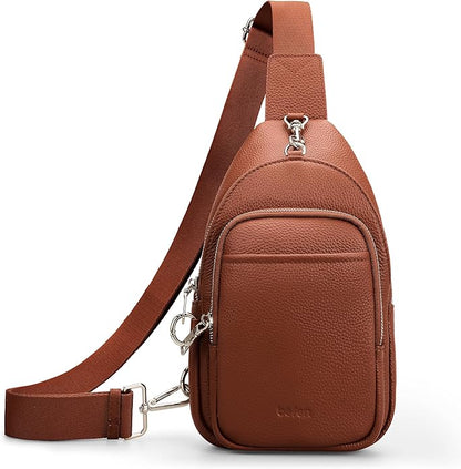 befen Genuine Leather Small Sling Bag for Women Anti-Theft Crossbody Chest Bags Multi-Pockets Fanny Pack with RFID Card Slots