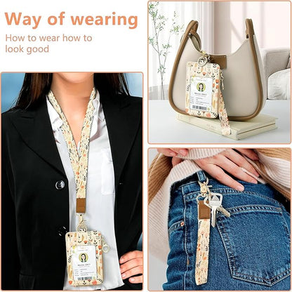 Bolimoss Floral Lanyard for ID Badge Wallet with Zipper Pocket, Cute Women Badge Holder with Detachable Neck Wrist Lanyard, ID Name Tag Work Badge Clip