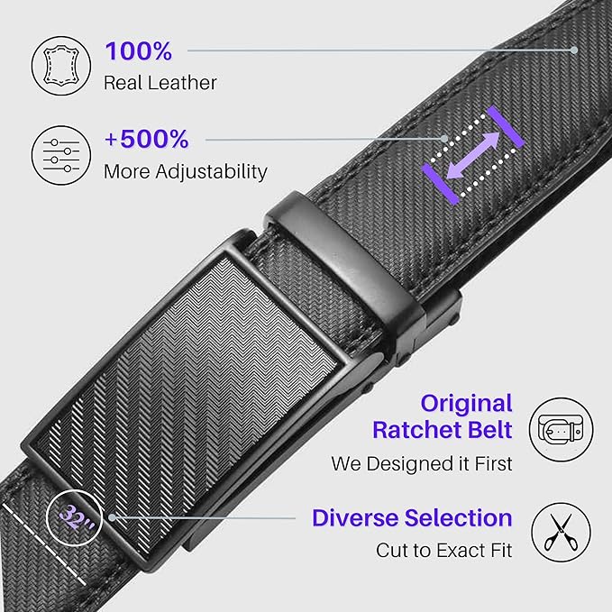 Marino Avenue Ratchet Belt for Men. Adjustable Leather Dress Belt with 38 Easy to Click Into Place Ratchet Closures.