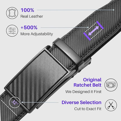 Marino Avenue Ratchet Belt for Men. Adjustable Leather Dress Belt with 38 Easy to Click Into Place Ratchet Closures.
