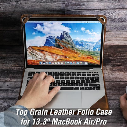 Top Grain Leather Text Custom Laptop Folio Case Protector, Vintage Open/Zipper Style, Fully Handmade, Compatible with MacBook Pro/Air 13.3"/14"/15"/16.2" & Other PC & Accessories