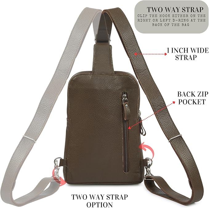 Leather Sling Bag for Women Genuine Crossbody Purse Small Trendy Cross Over Chest with Phone and Credit Card Slots (Brown Nappa)