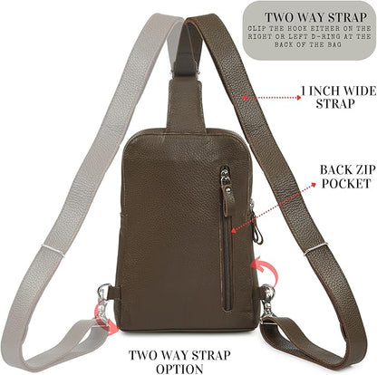Leather Sling Bag for Women Genuine Crossbody Purse Small Trendy Cross Over Chest with Phone and Credit Card Slots (Brown Nappa)