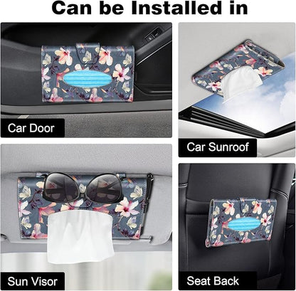 CaseBot Car Visor Tissue Holder, Sun Visor Napkin Holder, Mask Holder for Car, PU Leather Backseat Tissue Box for Truck SUV, Blooming Hibiscus