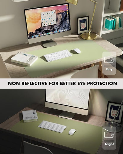 YSAGi Double-Sided Desk Pad, 23.6"x13.7" Leather Desk Mat, Eco Cork Desk Pad Protector, Large Mouse Pad for Desk, Waterproof Desk Blotter Pad, Desk Writing Pad for Office Work/Home(Matcha Green/Cork)