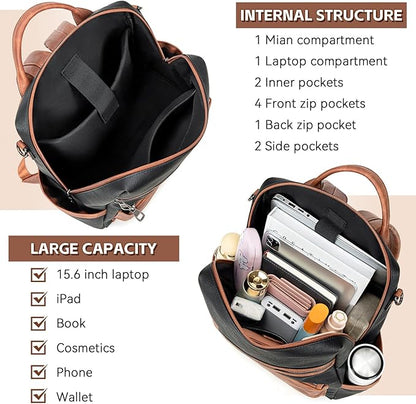 AGLOD Vegan Leather Laptop Backpack for Women 15.6 Inch Work Backpack Purse for Travel College