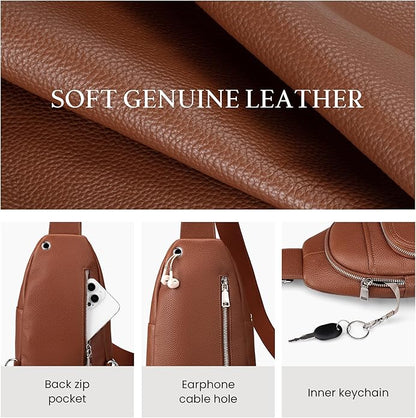 befen Genuine Leather Small Crossbody Sling Bags for Women Anti-Theft Fanny Packs Chest Bags Purse with Built in RFID Wallet