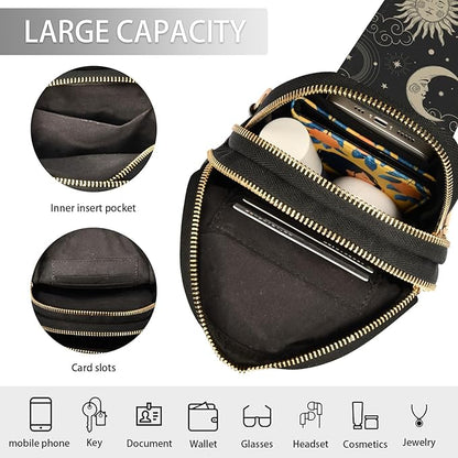 ZAZYXTJ Celestial Bohemian Moon Crossbody Sling Bag for Women Leather Small Chest Bag Adjustable Straps Daypack for Travel Sport Hiking