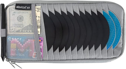 alavisxf xx Car CD Holder, DVD Vehicle Visor Storage Organizer, Large Capacity CD Visor Case Holder with 12 Sleeves, 1 Mesh Pocket, 1 Pen Holder, 1 Back Inner Pocket (Grey)