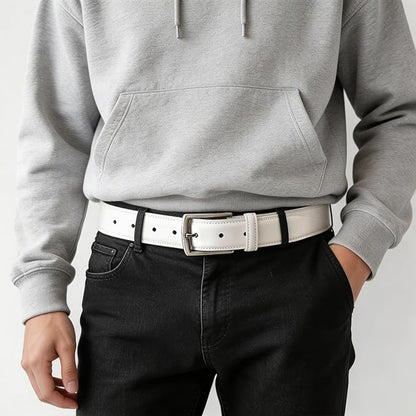 Mens Genuine Leather Dress Belt for Men, Handmade, 100% Cow Leather,Classic Casual and Business Belt Prong Buckle