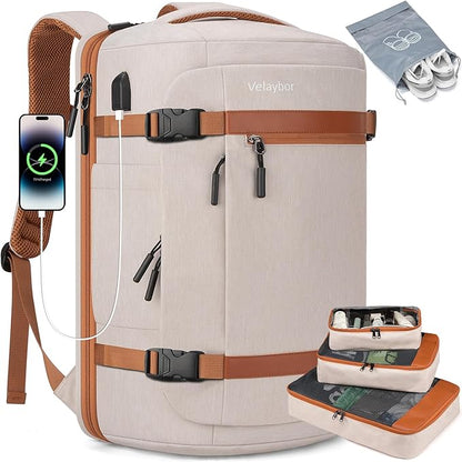 42L Travel Backpack with 4 Packing Cubes, TSA Friendly Flight Approved Carry-On Bag, Water-Resistant Weekender Business Backpack for Men Women, Fits 17.3" Laptop