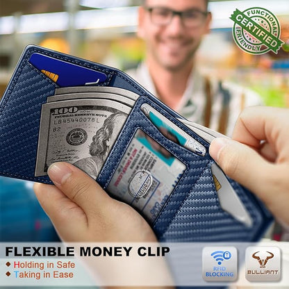 BULLIANT Men Wallet Leather Wallet Card Holders Money Clip for Men 10Cards-Magnetic Flip on Metal Case