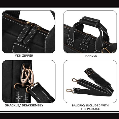 LEATHER VILLAGE 16" Leather Laptop Messenger Briefcase Bag for Men-Leather Satchel for Travel and Office Shoulder Bag-Black