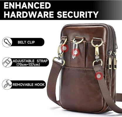 MASIWEI Real Leather Crossbody Bag for Men Women Hiking Small Purse Convertible Belt Loop Shoulder Bag for Phone Passport