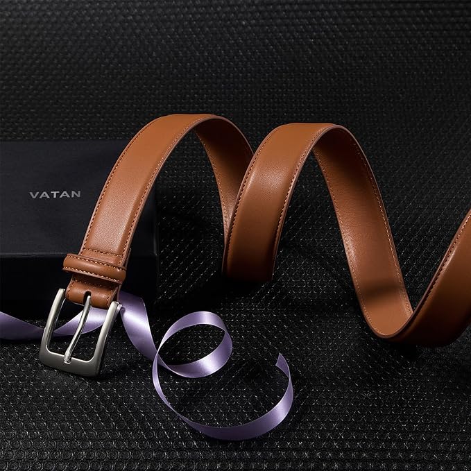 VATAN Men's Genuine Leather Dress Belts, Handmade Classic Every Day Leather Jeans Belt for Men Work Business Casual