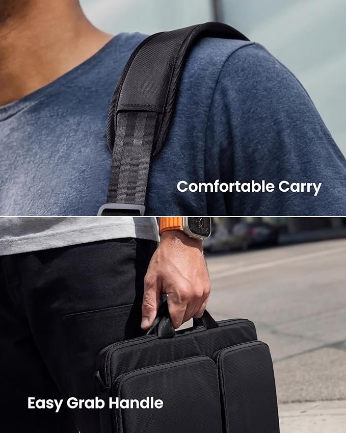 tomtoc 360° Protective Laptop Shoulder Bag compatible with The New Razer Blade Pro 17, HP Envy Laptop 17 Inch, Dell Inspiron 17 3000, ASUS ROG Zephyrus S 17.3 Inch, Notebook Bag with Accessory Pocket