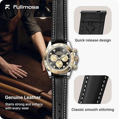 Fullmosa Watch Band, Quick Release Leather Watch Strap for Men Women, Replacement Bands Width 12mm 14mm 16mm 18mm 19mm 20mm 21mm 22mm 24mm