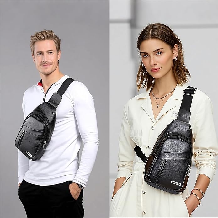 Sling Bag Set, PU Leather Sling Bag, Multi-Zipper Design for Travel, Outdoors, Valentine’s Day Gifts