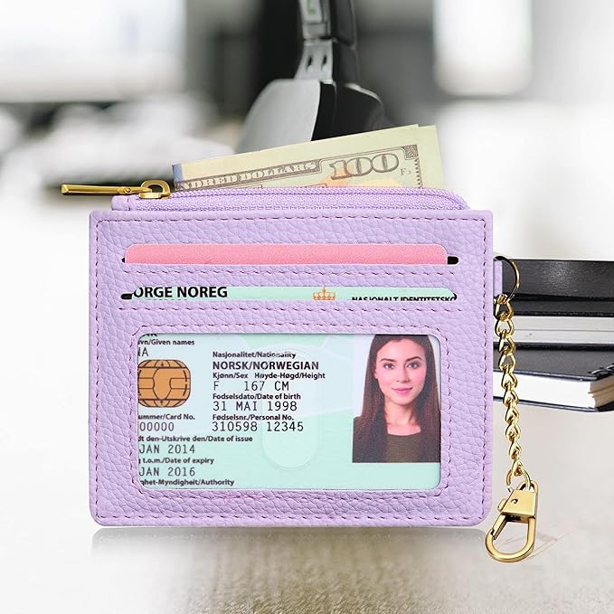 SEAVILIA Card Holder Keychain Wallet for Women with ID Window RFID Blocking Coin Purse Bee Gifts Slim Minimalist Small PU Leather